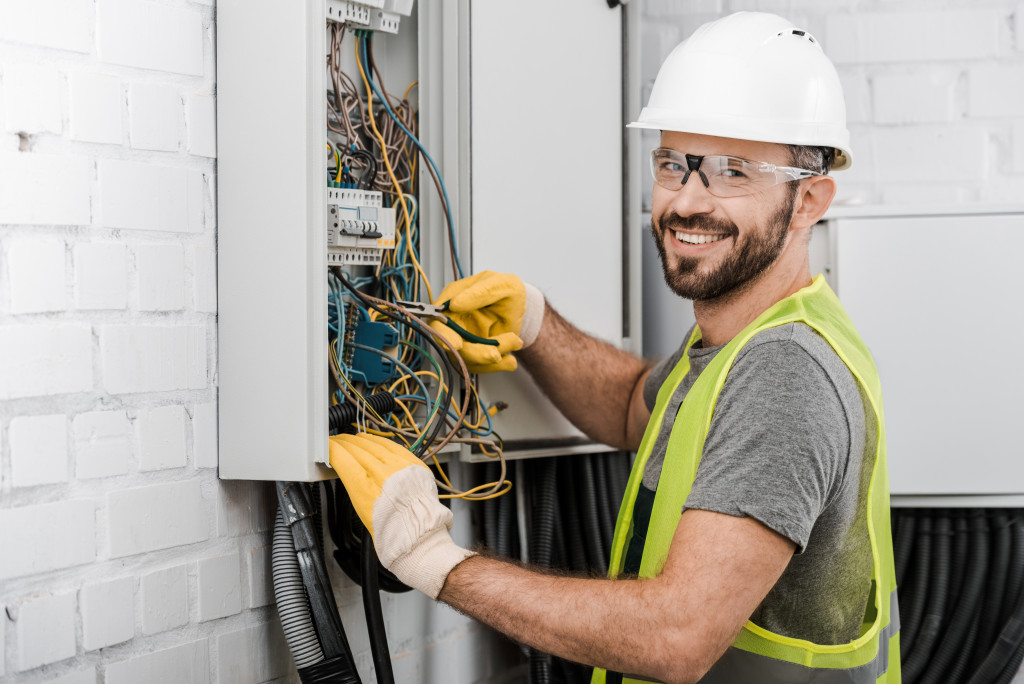 Electrician fixing wires